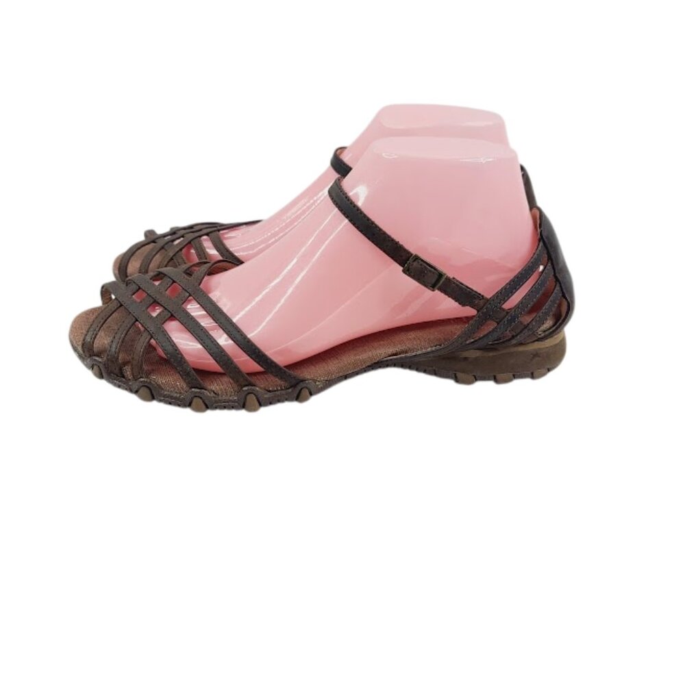 Skechers Women's Brown Leather Cross Strap Classic Ankle Strap Sandal Size 10